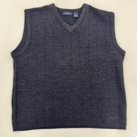 Van Heusen Mens L Pullover Knit Sweater Vest‎ Black V-Neck Sleeveless Outdoor - Picture 2 of 6